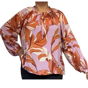 Hope & Harlow Women Floral Print
Bell Long Sleeves Relaxed Sheer Blouse Size XL
